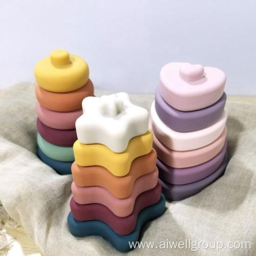 silicone heart shape stacking baby toy building stacker